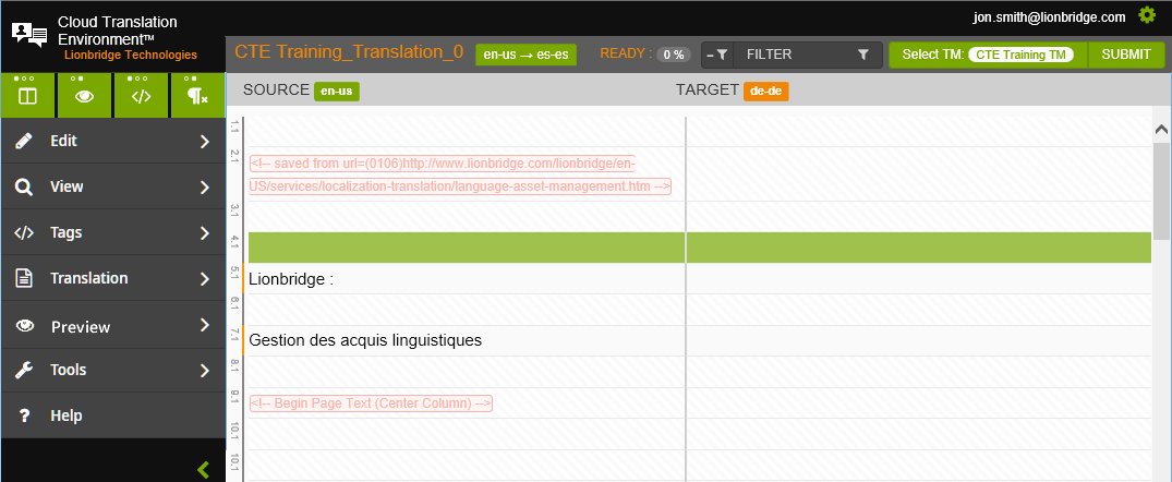 translation workspace xliff editor